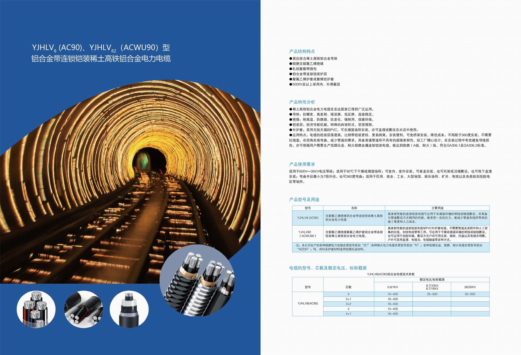 YJHV8(AC90)、YJHLV82(ACWU90)型鋁合金帶連鎖鎧裝稀土高鐵鋁合金電力電纜(圖2)